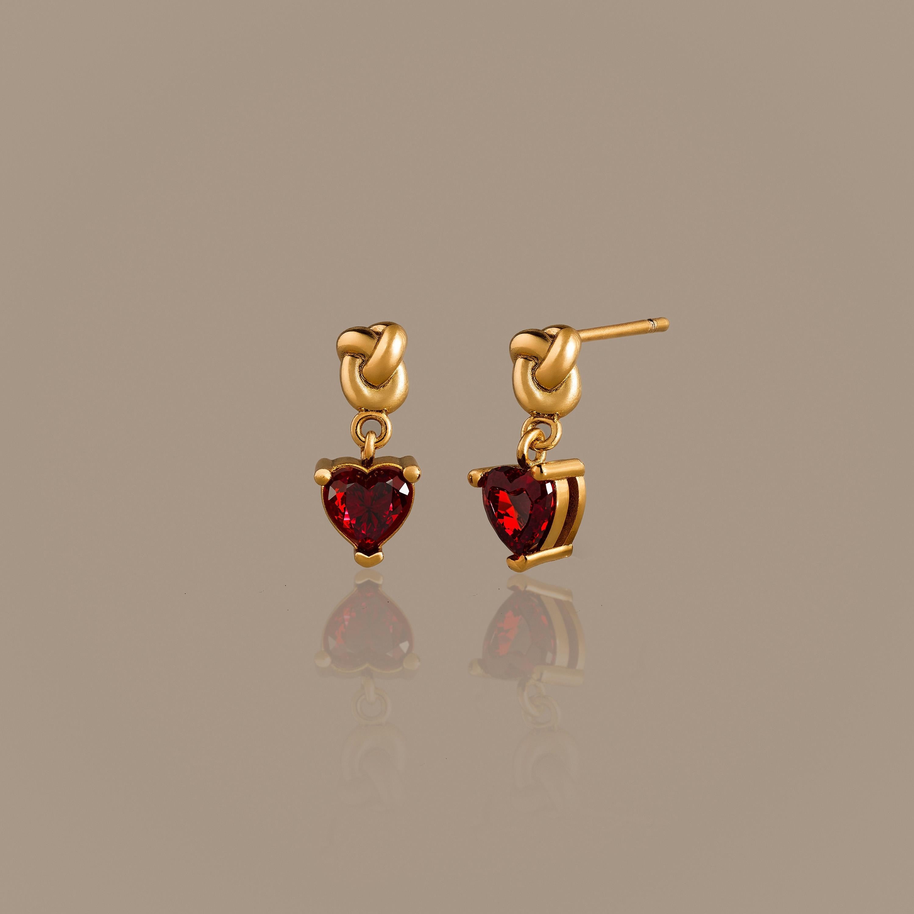 Garnet Heart Knot Studs