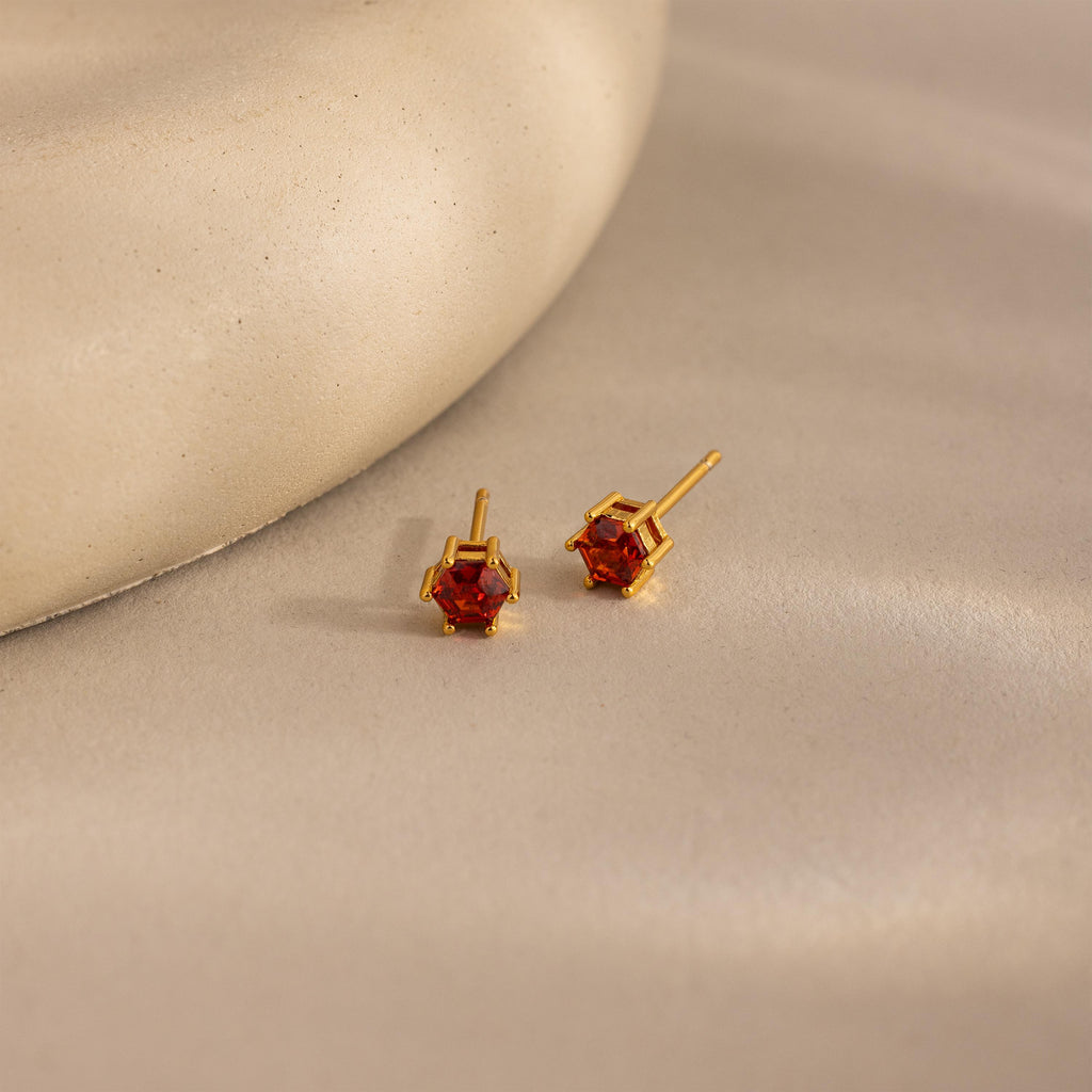 Hexagon Garnet Studs