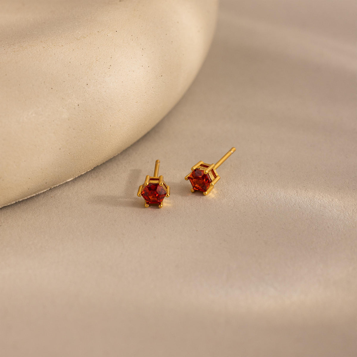 Hexagon Garnet Studs