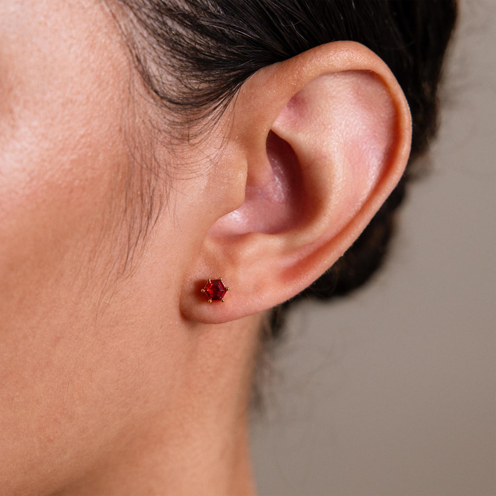 Hexagon Amethyst Studs