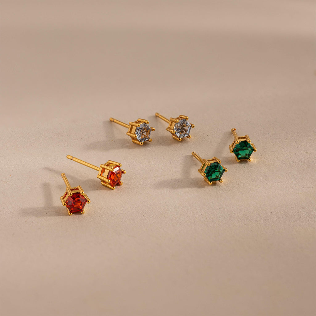Hexagon Amethyst Studs