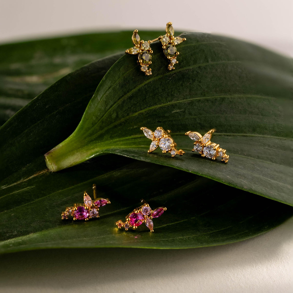 Ombre Cluster Emerald Studs