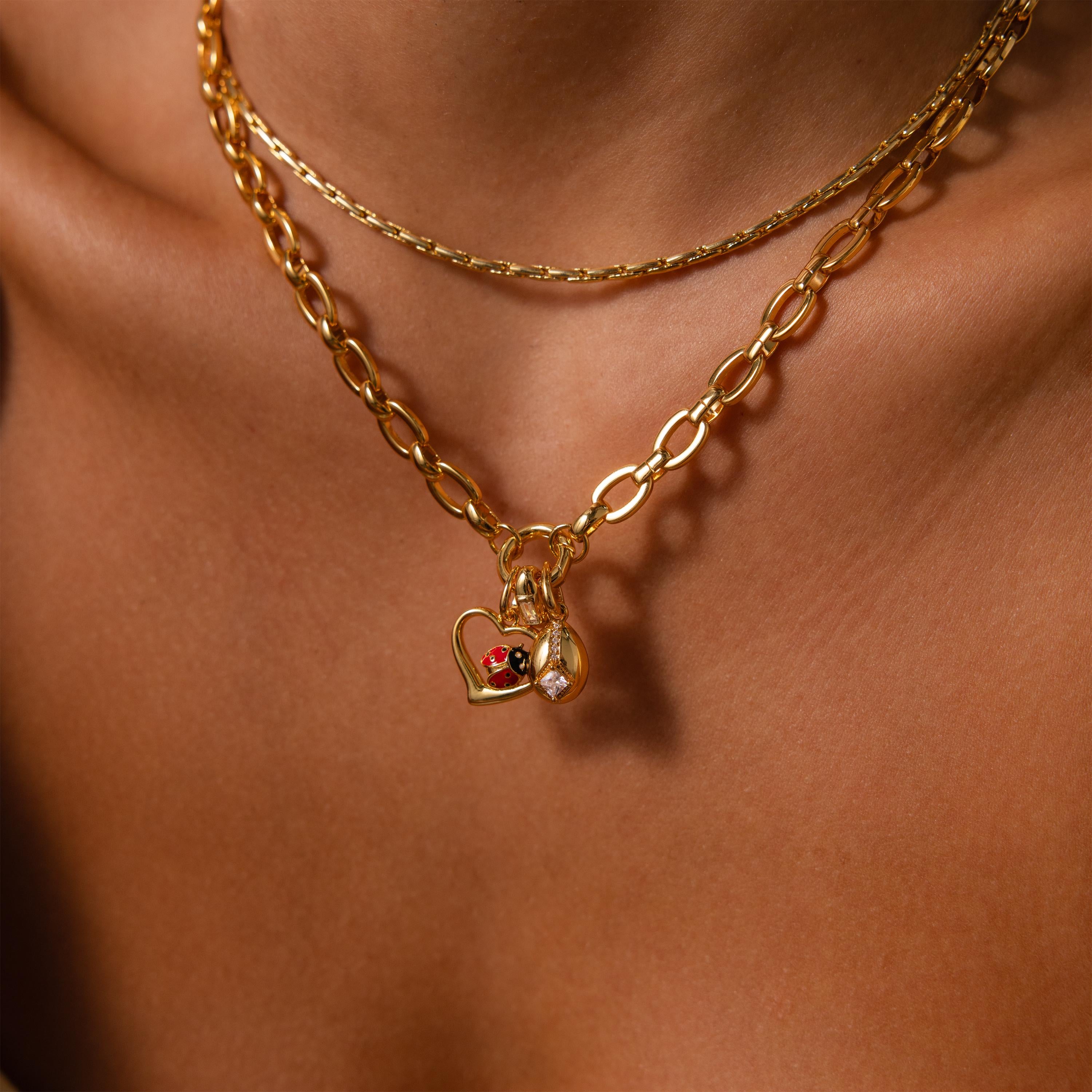 Ladybug Heart Charm in 18K Gold
