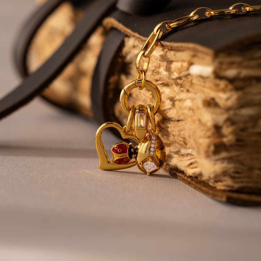 Ladybug Heart Charm in 18K Gold
