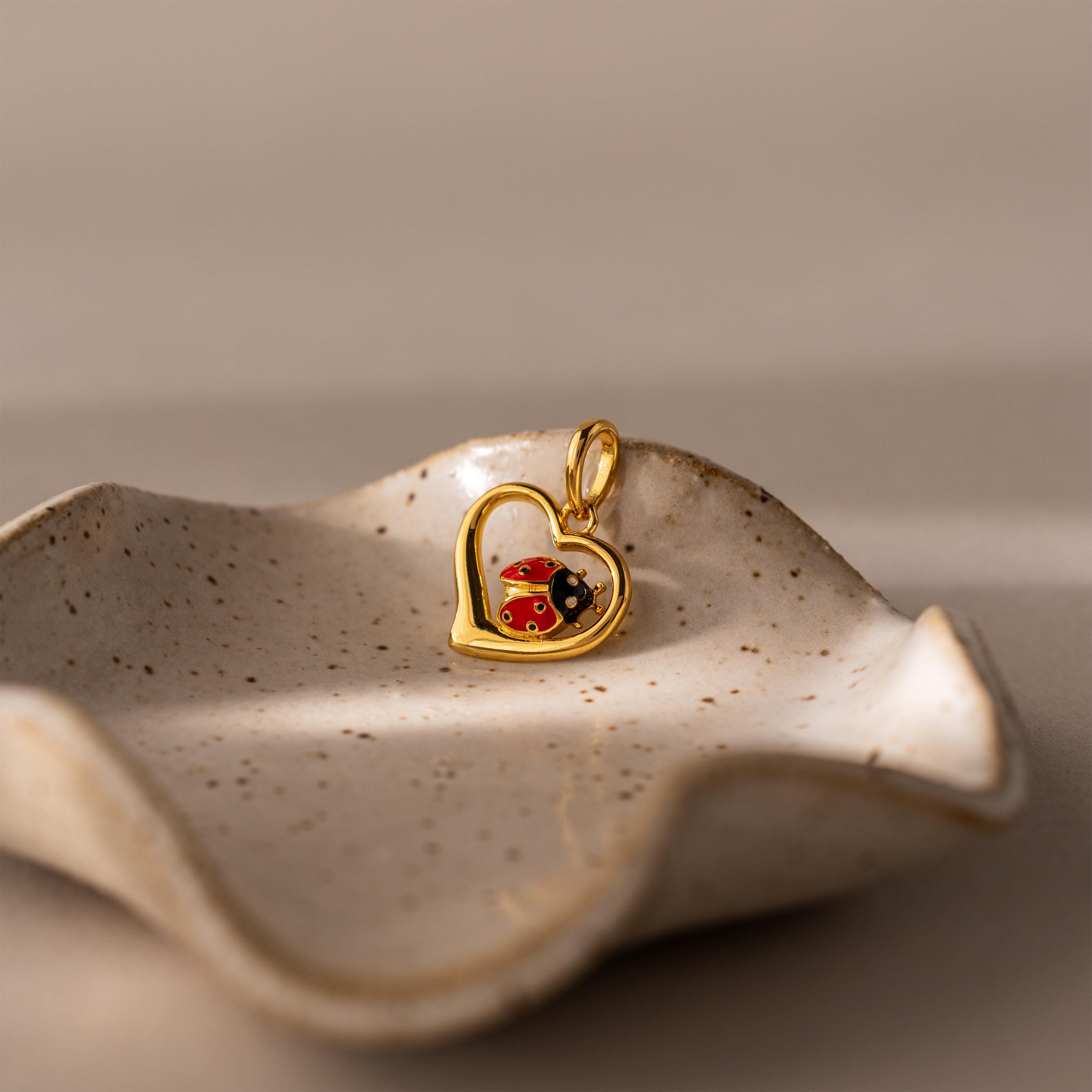 Ladybug Heart Charm in 18K Gold