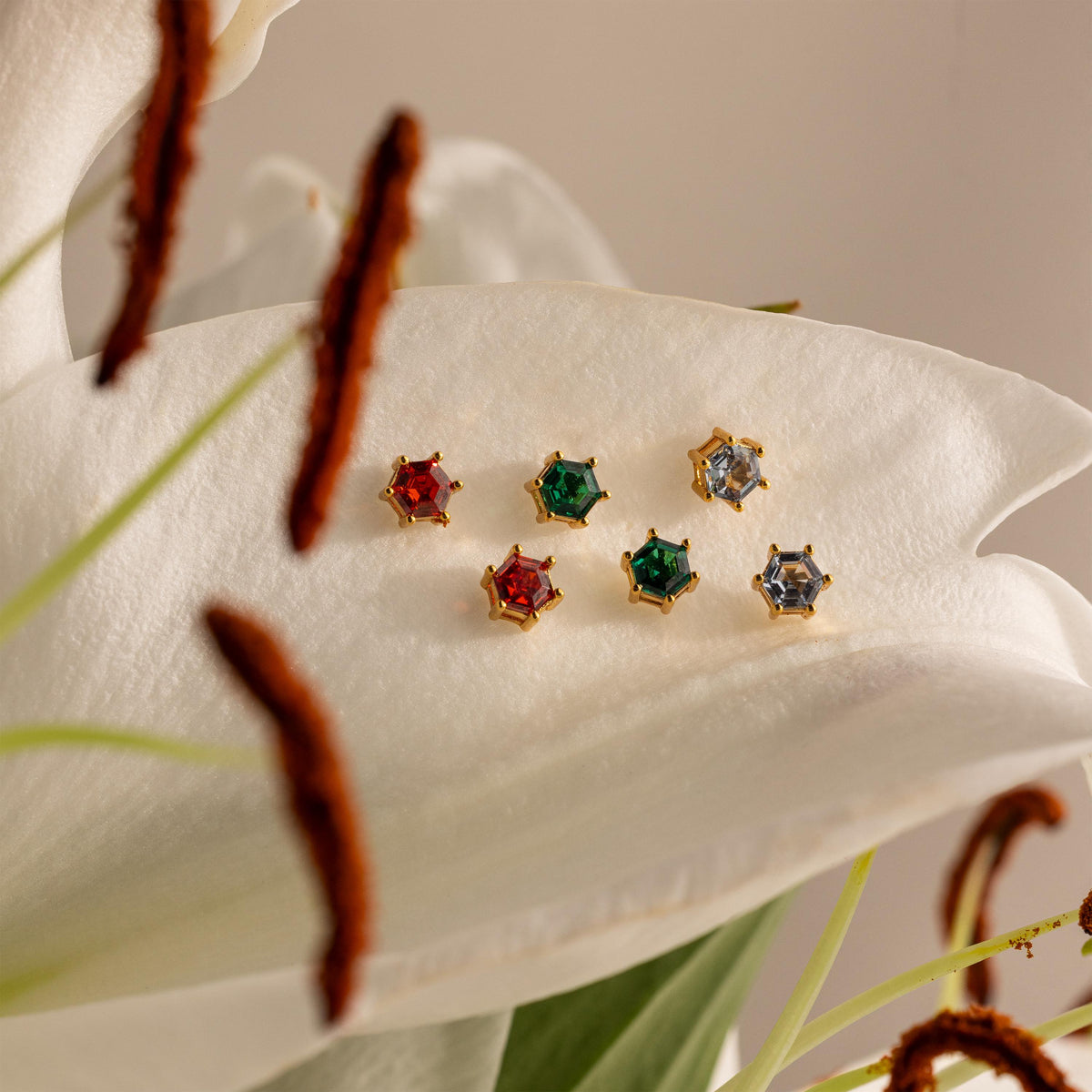Hexagon Amethyst Studs