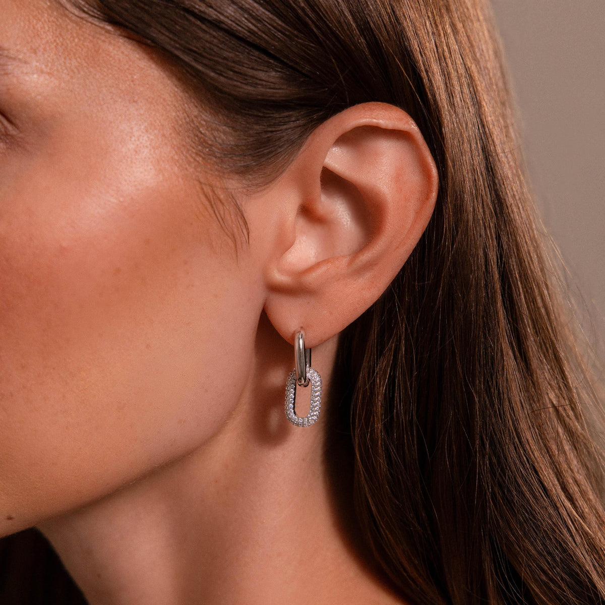 Bold Pave Link Earrings in Silver