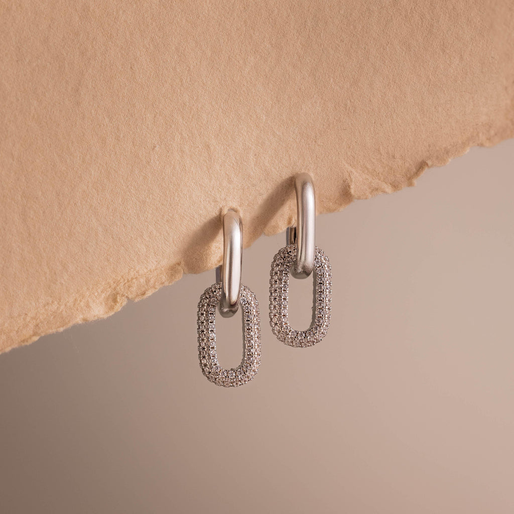 Bold Pave Link Earrings in Silver