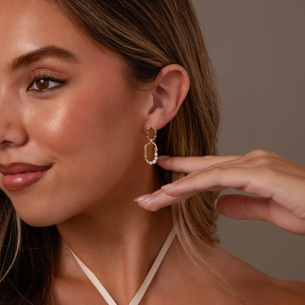 Pearl Adorned Link Studs in 18K Gold