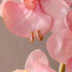 Rose Pink Art Deco Huggies in 18K Gold