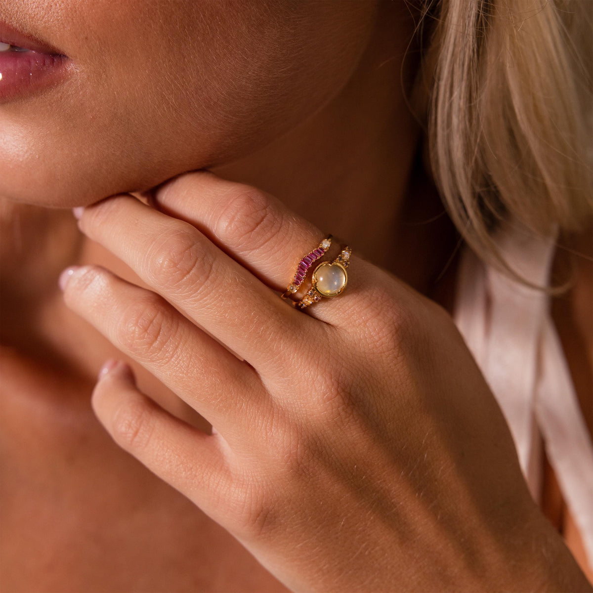 Moonstone Blush Ring Set