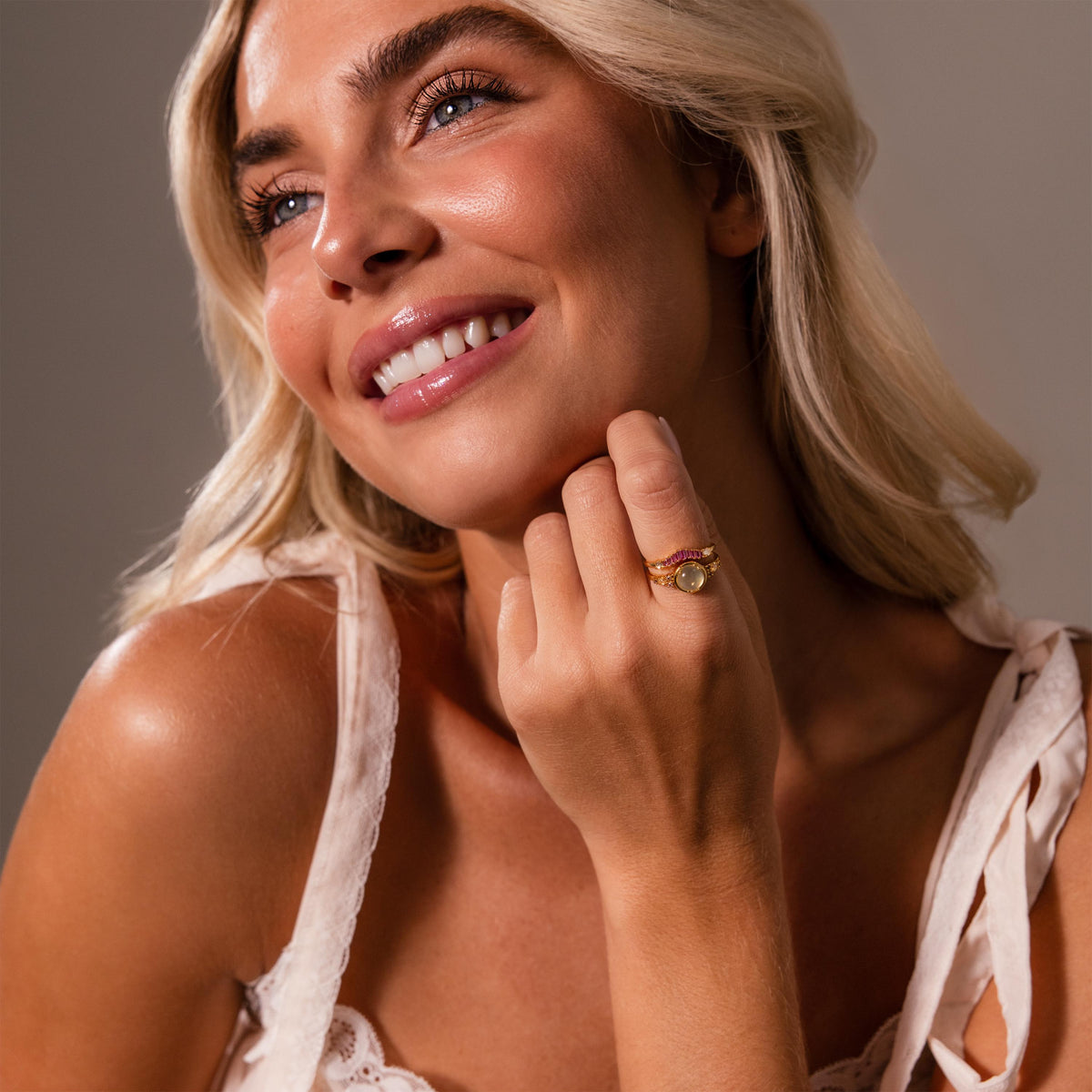 Moonstone Blush Ring Set