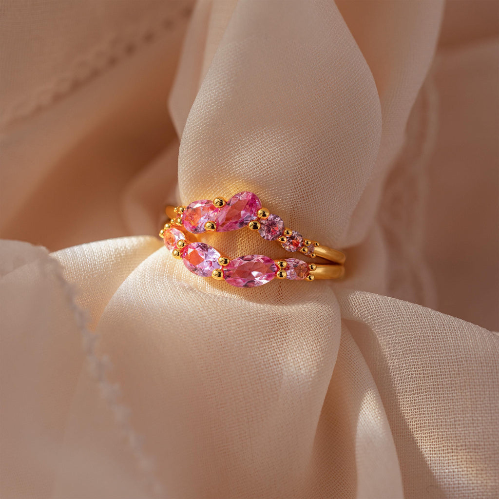 Pink Tourmaline Curve Ring Set