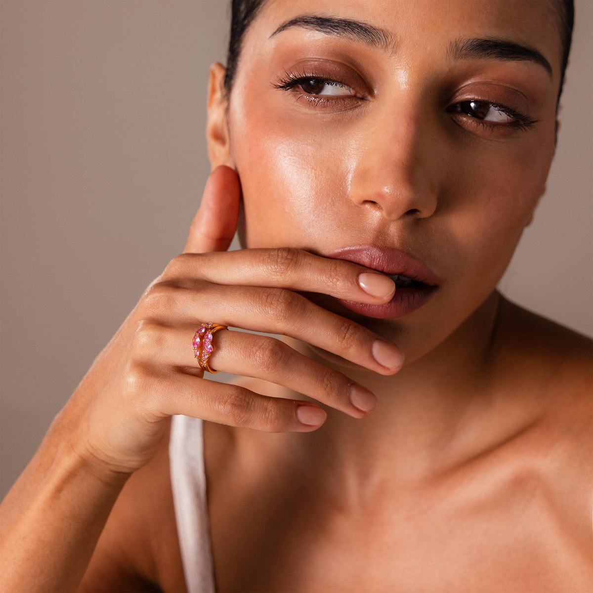 Pink Tourmaline Curve Ring Set
