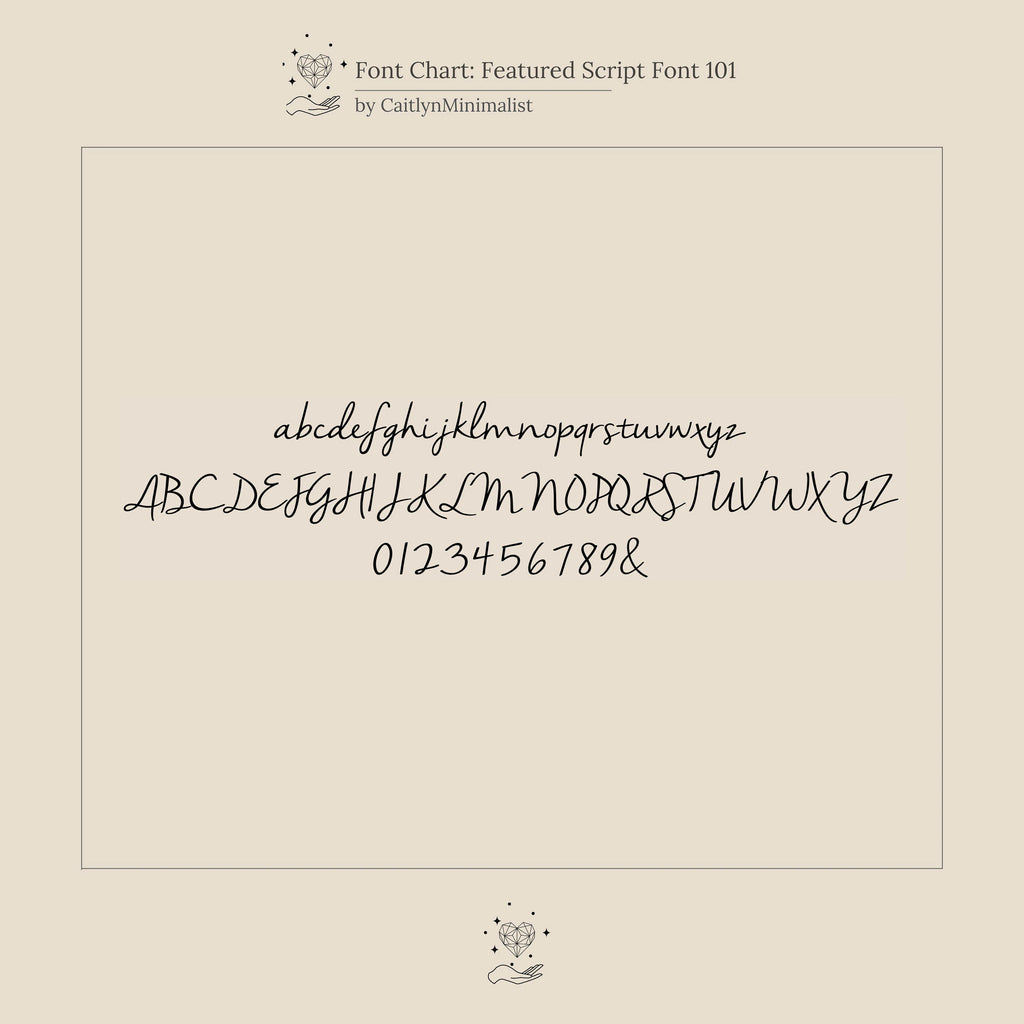 Nella Pave Off-Center Initial Necklace script font chart features lowercase, uppercase letters, numbers 0-9, and an ampersand in cursive—ideal for designing your personalized or initial necklace.