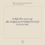 Nella Pave Off-Center Initial Necklace script font chart features lowercase, uppercase letters, numbers 0-9, and an ampersand in cursive—ideal for designing your personalized or initial necklace.