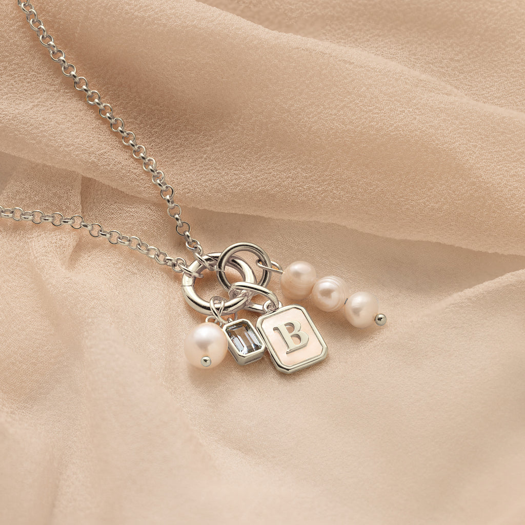 Mother of Pearl Initial Charm in Silver