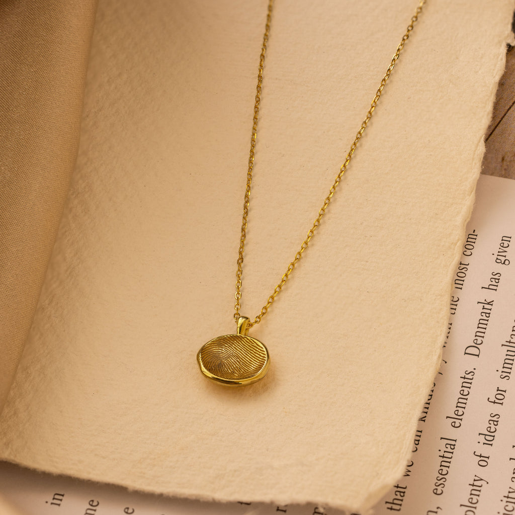Fingerprint Coin Necklace in 18K Gold
