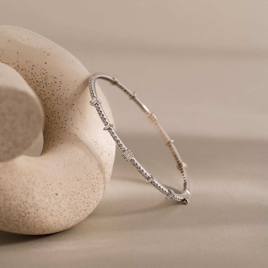 Diamond Baguette Tennis Bangle in Silver