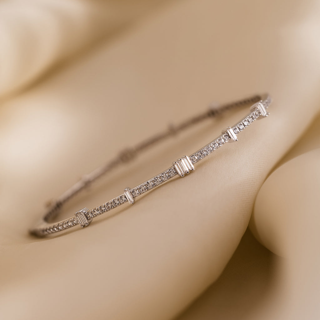 Diamond Baguette Tennis Bangle in Silver