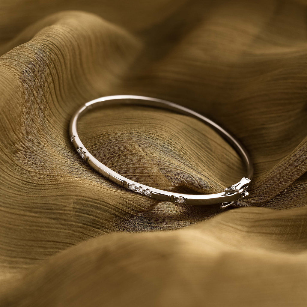 Love Morse Code Diamond Bangle in Silver
