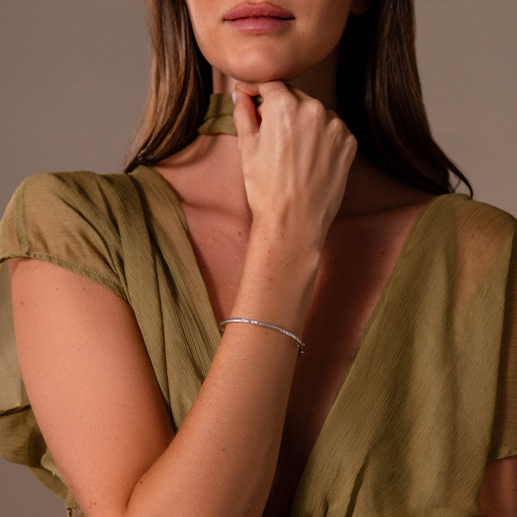 Love Morse Code Diamond Bangle in Silver