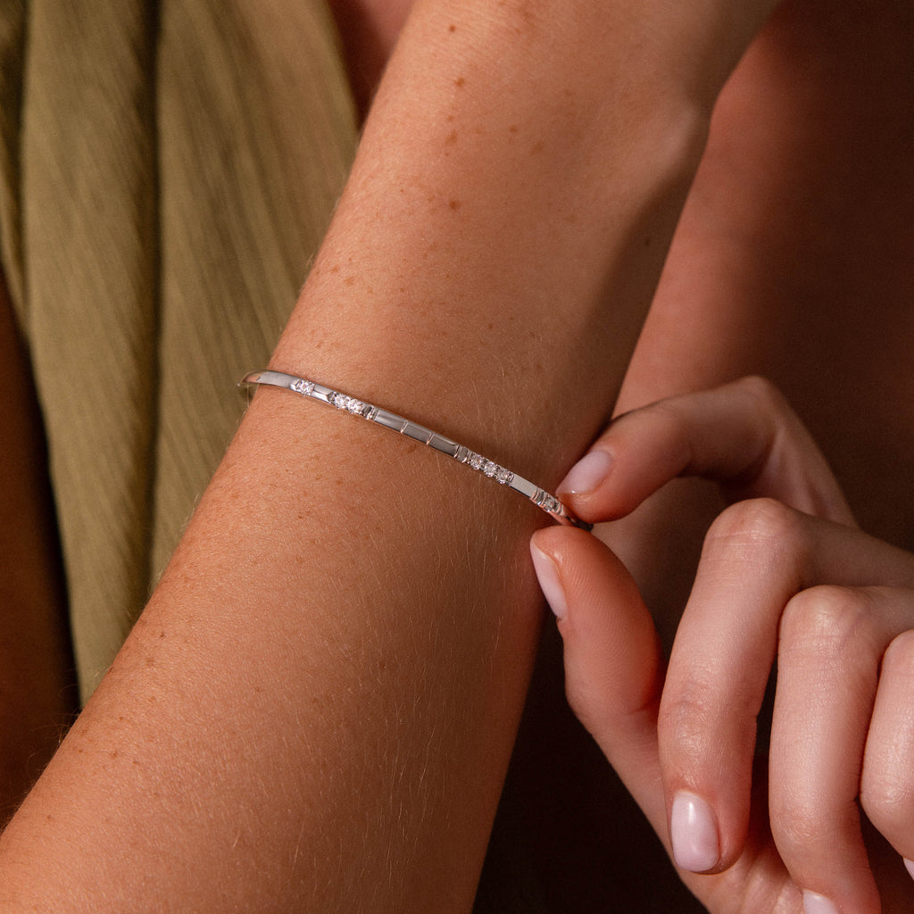 Love Morse Code Diamond Bangle in Silver