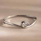 Sculpted Diamond Pear Bangle in Silver