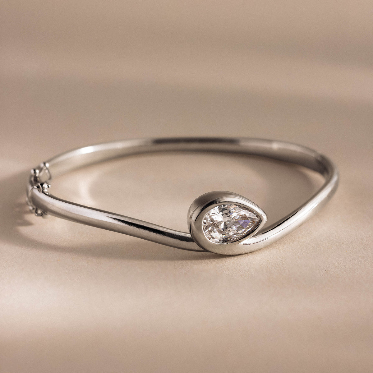 Sculpted Diamond Pear Bangle in Silver
