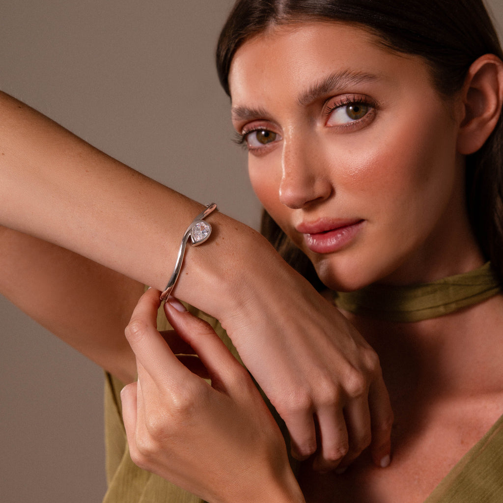 Sculpted Diamond Pear Bangle