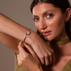 Sculpted Diamond Pear Bangle in Silver