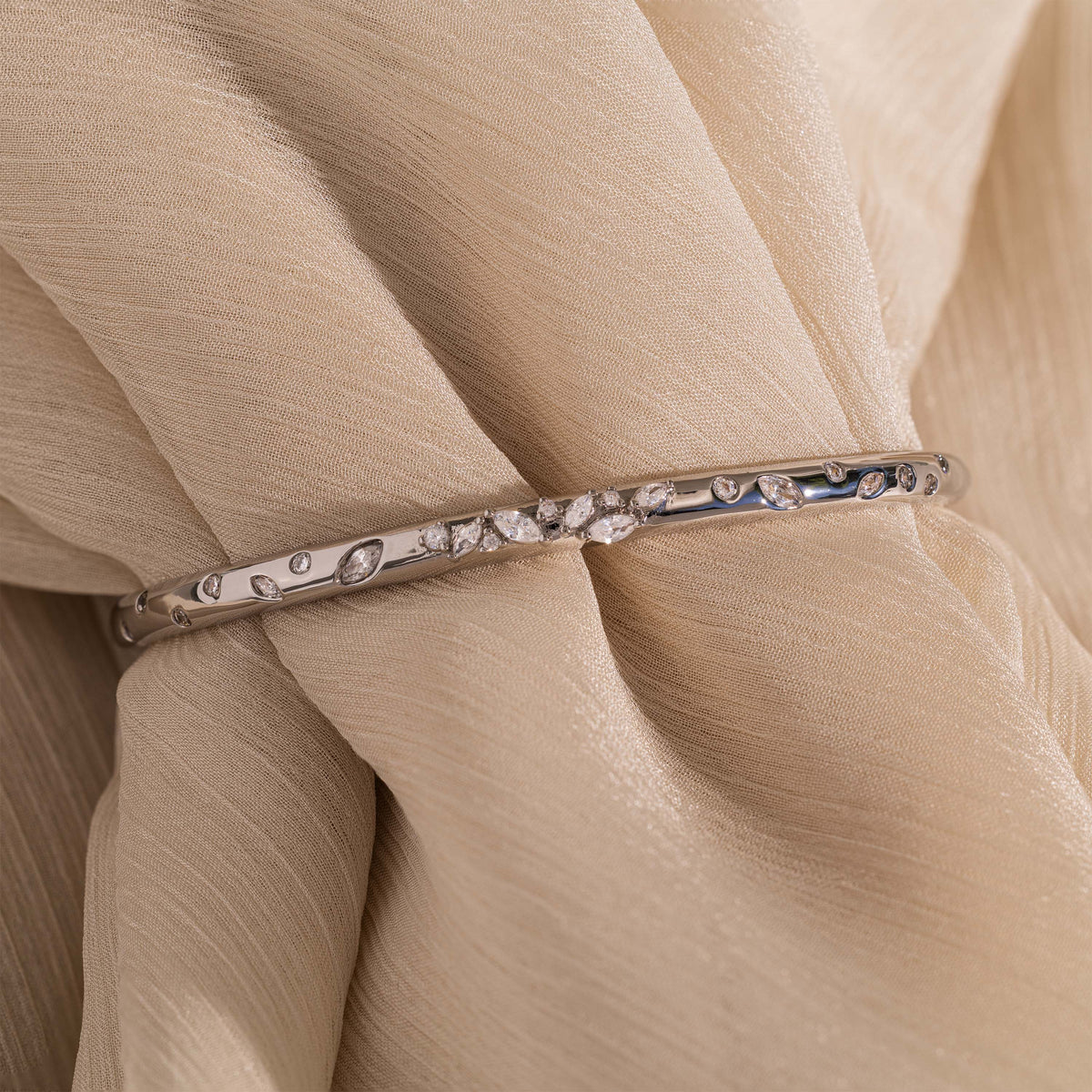 Mixed Diamond Sprinkle Bangle in Silver