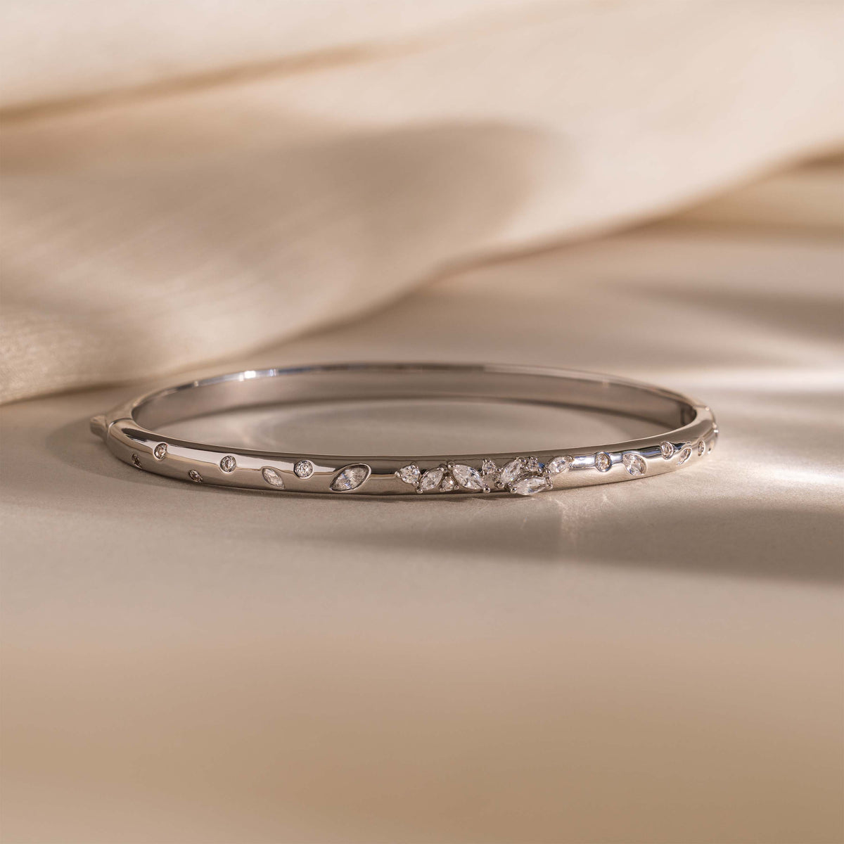 Mixed Diamond Sprinkle Bangle in Silver