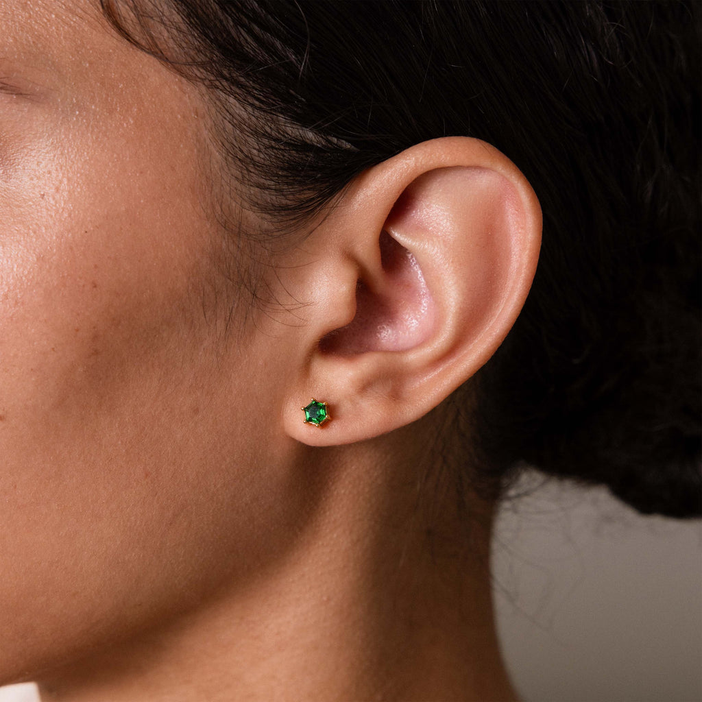 Hexagon Emerald Studs