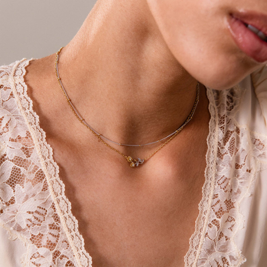 Mixed Metal Birthstone Flower Necklace
