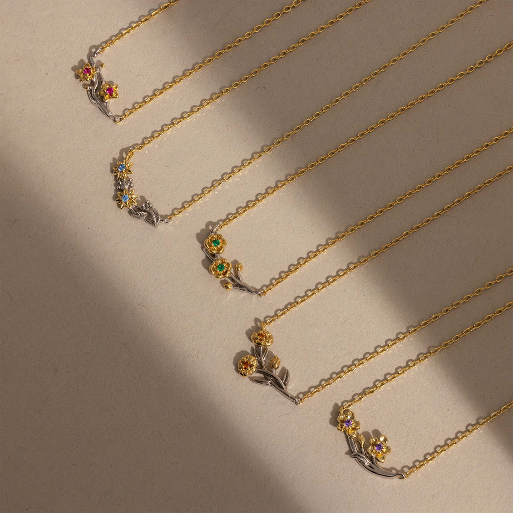 Mixed Metal Birthstone Flower Necklace