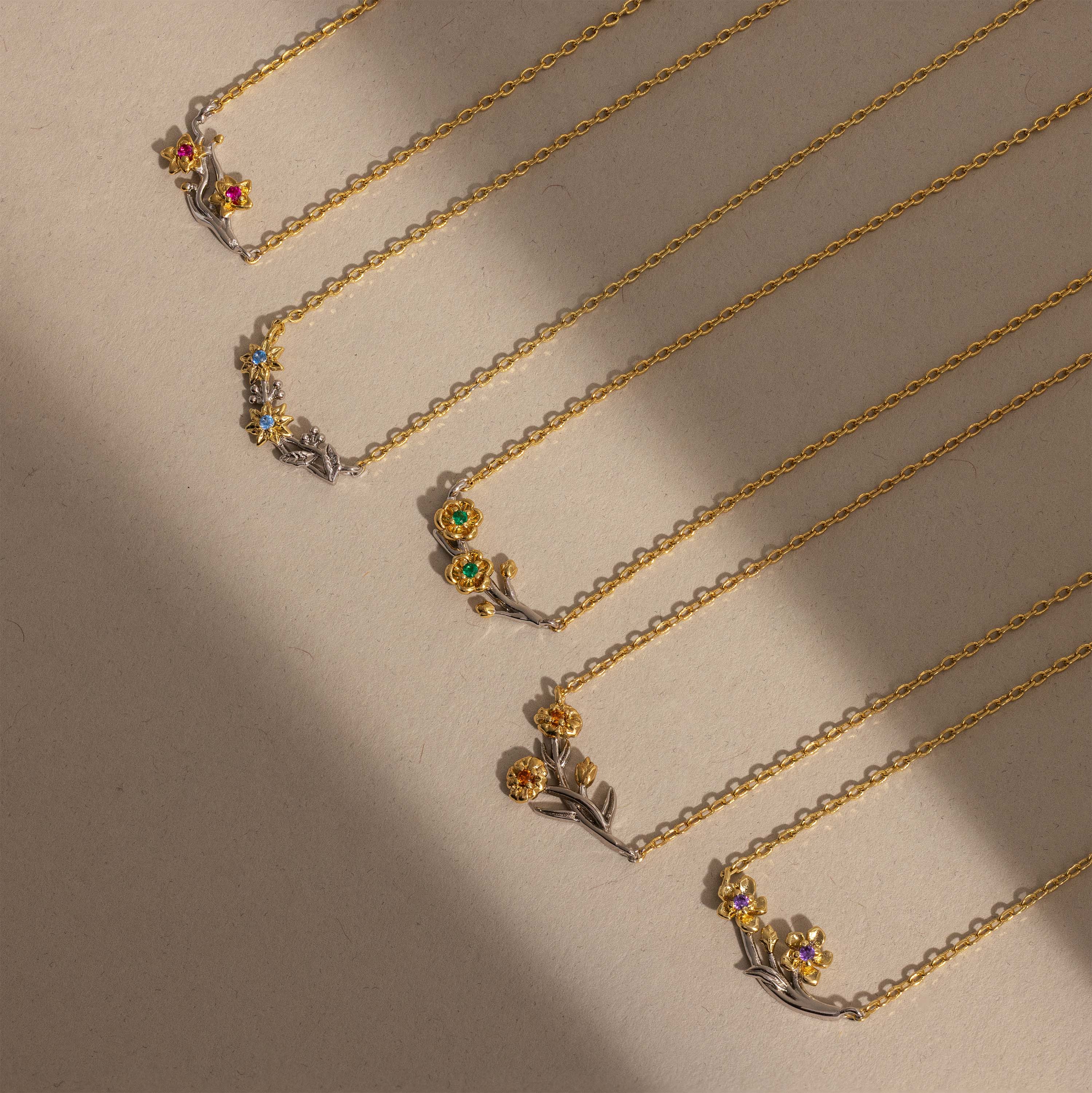 Mixed Metal Birthstone Flower Necklace