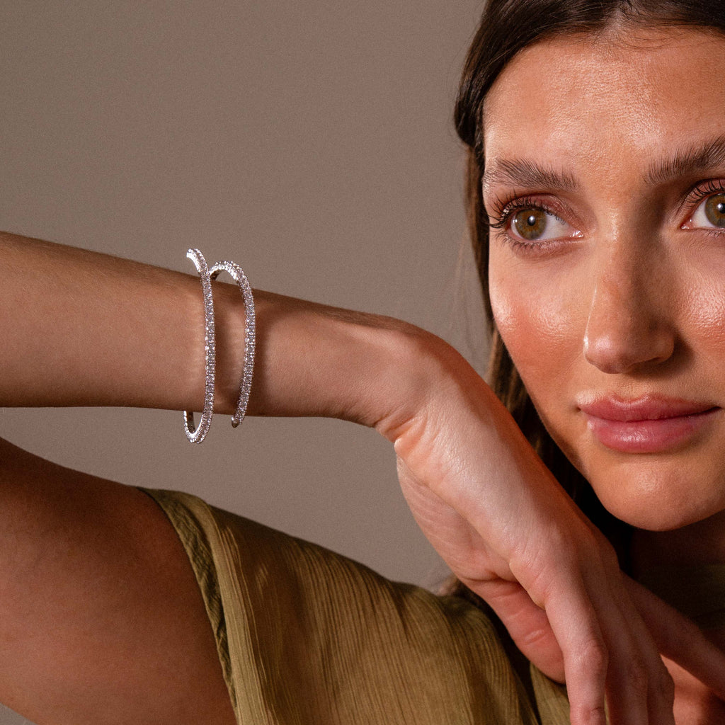 Diamond Tennis Wrap Bangle in Silver