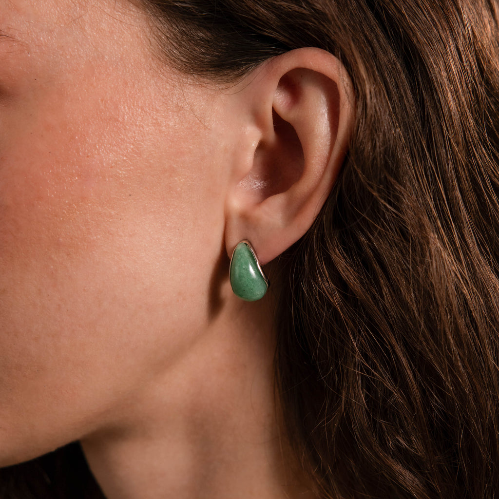 Teardrop Jade Studs in Silver
