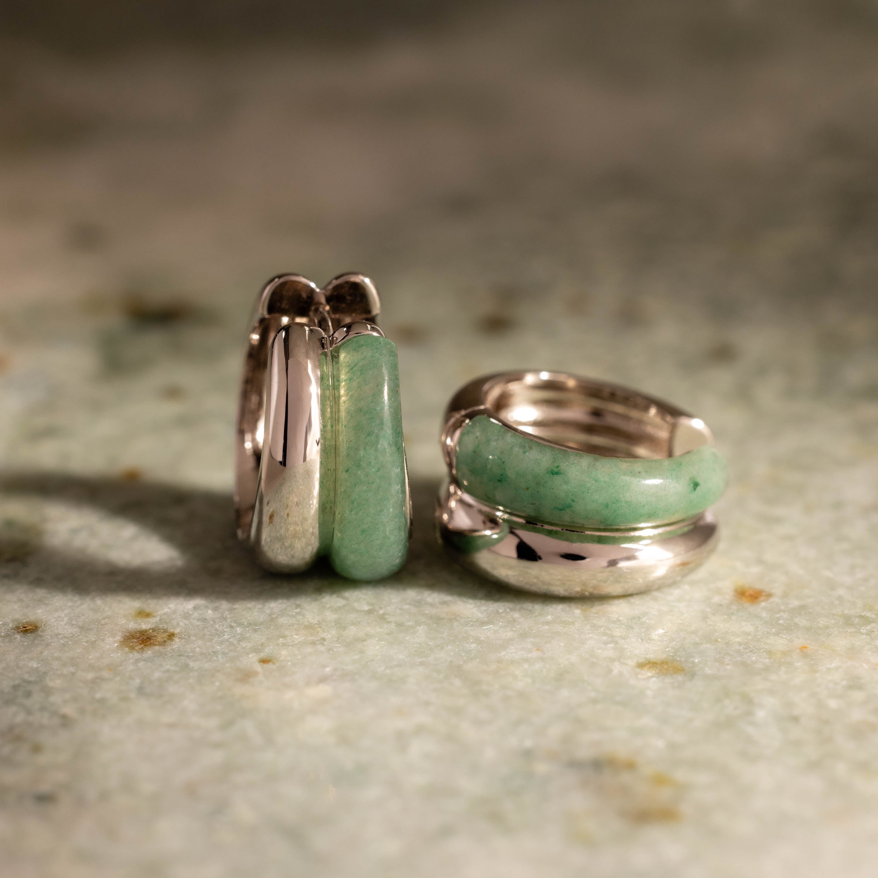 Jade Duo Hoops in Silver