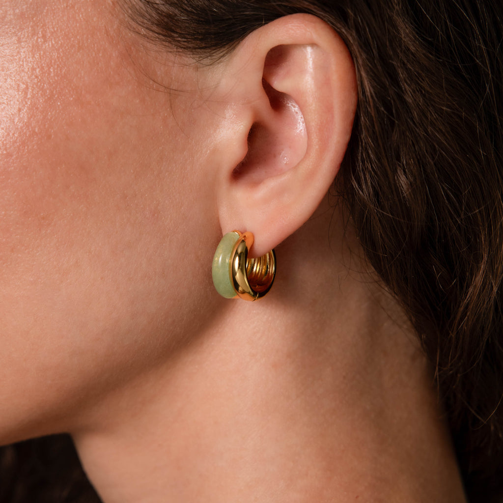 Jade Duo Hoops in 18K Gold