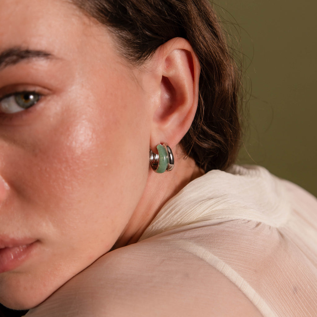 Jade Duo Hoops in Silver