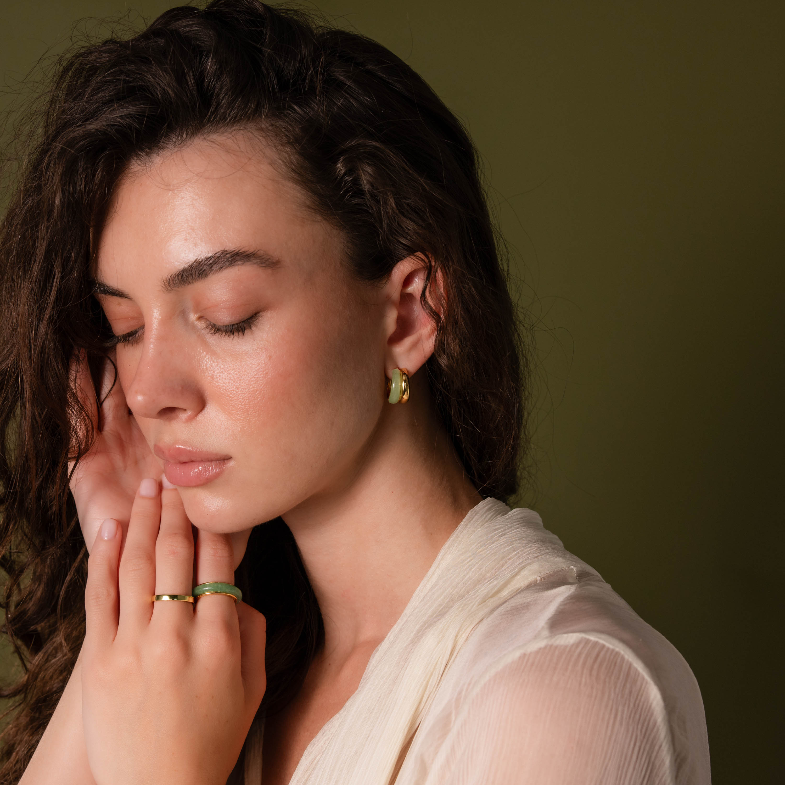 Jade Duo Hoops in Silver