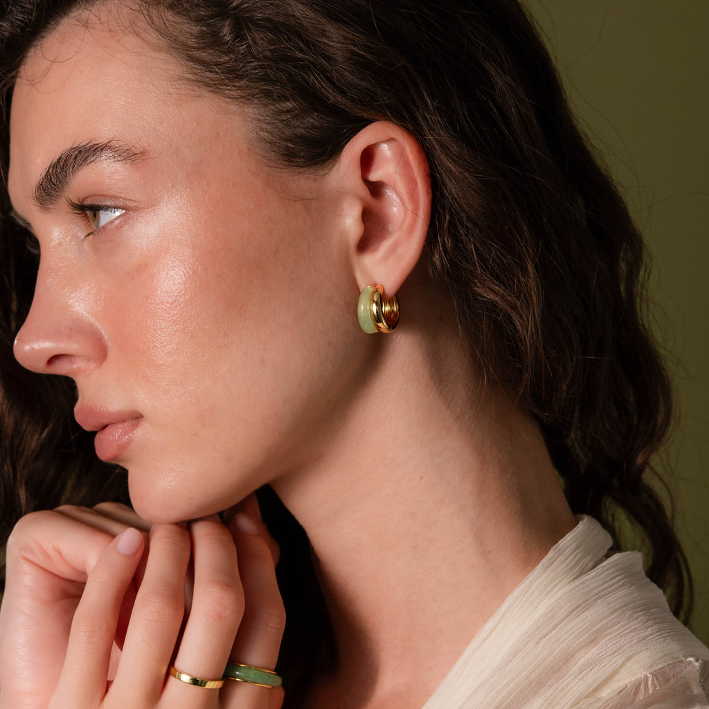 Jade Duo Hoops in 18K Gold