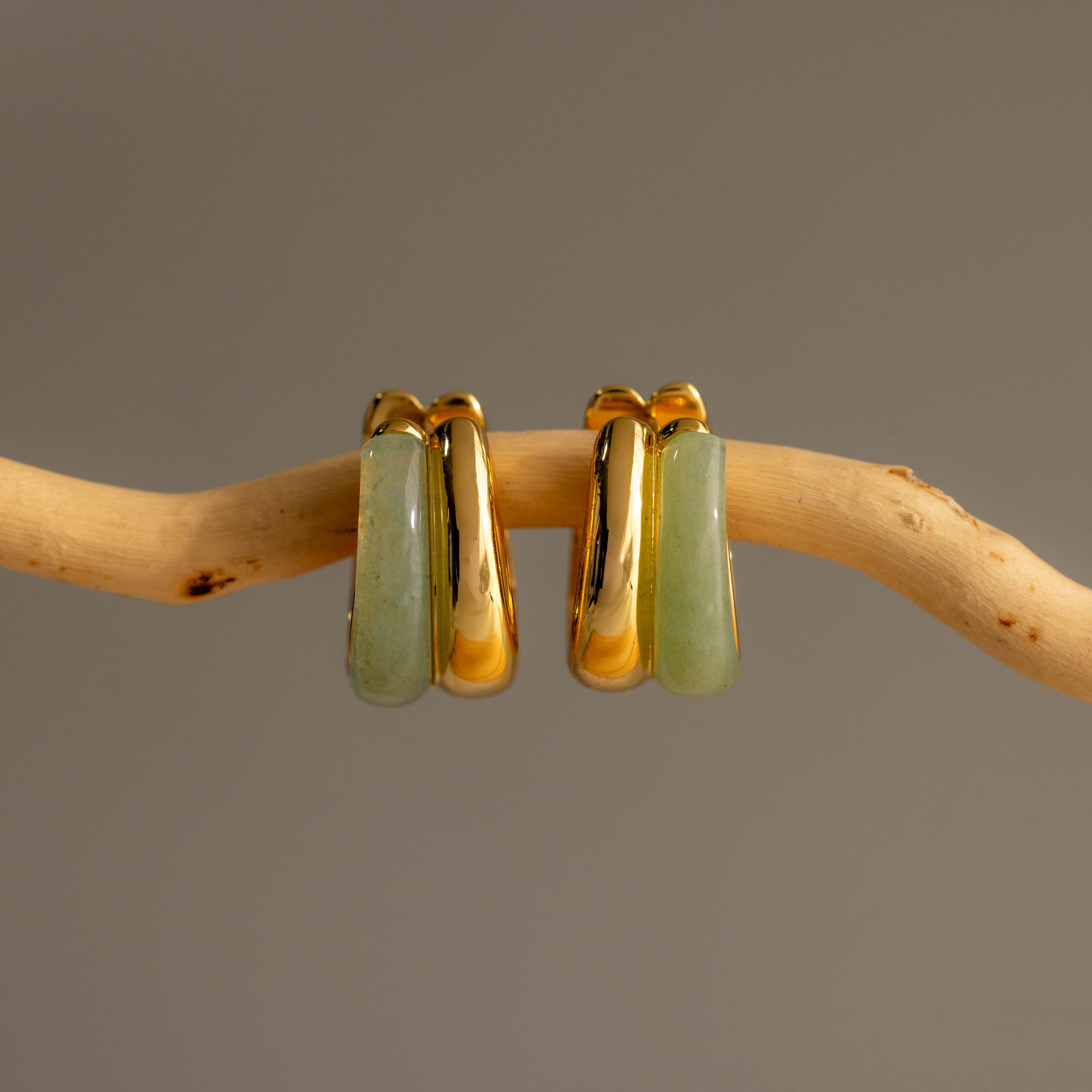 Jade Duo Hoops in 18K Gold