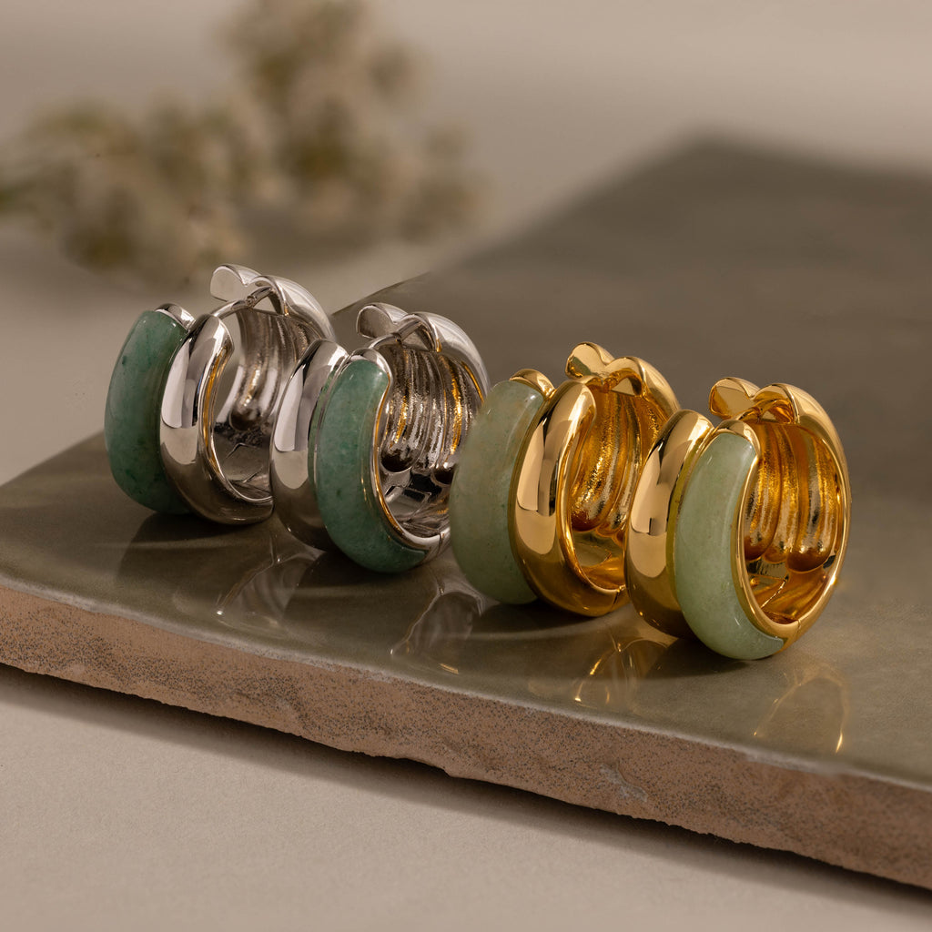 Jade Duo Hoops in 18K Gold
