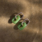 Jade Link Drop Hoops in Silver