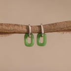 Jade Link Drop Hoops in Silver