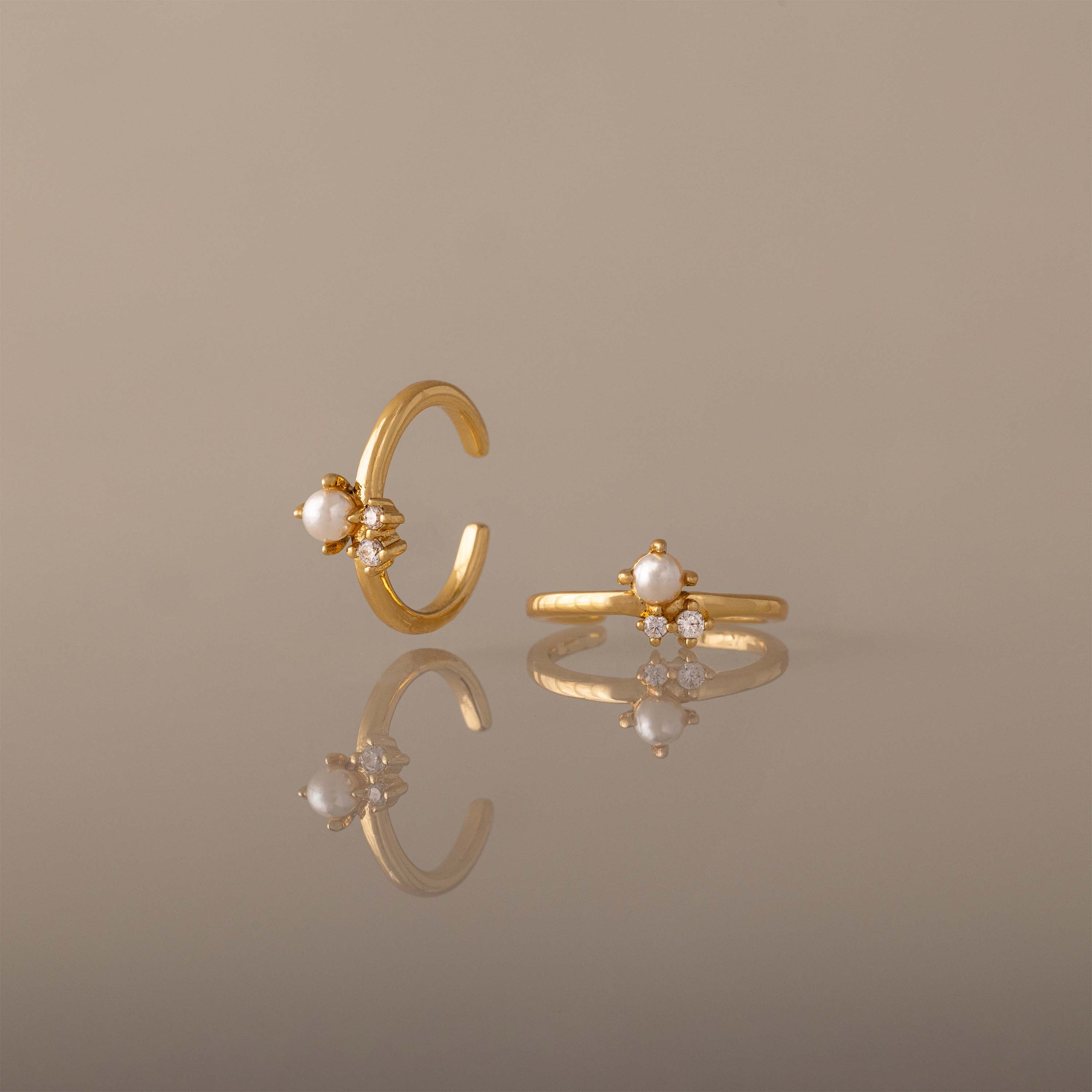 Pearl Diamond Ear Cuffs in 18K Gold