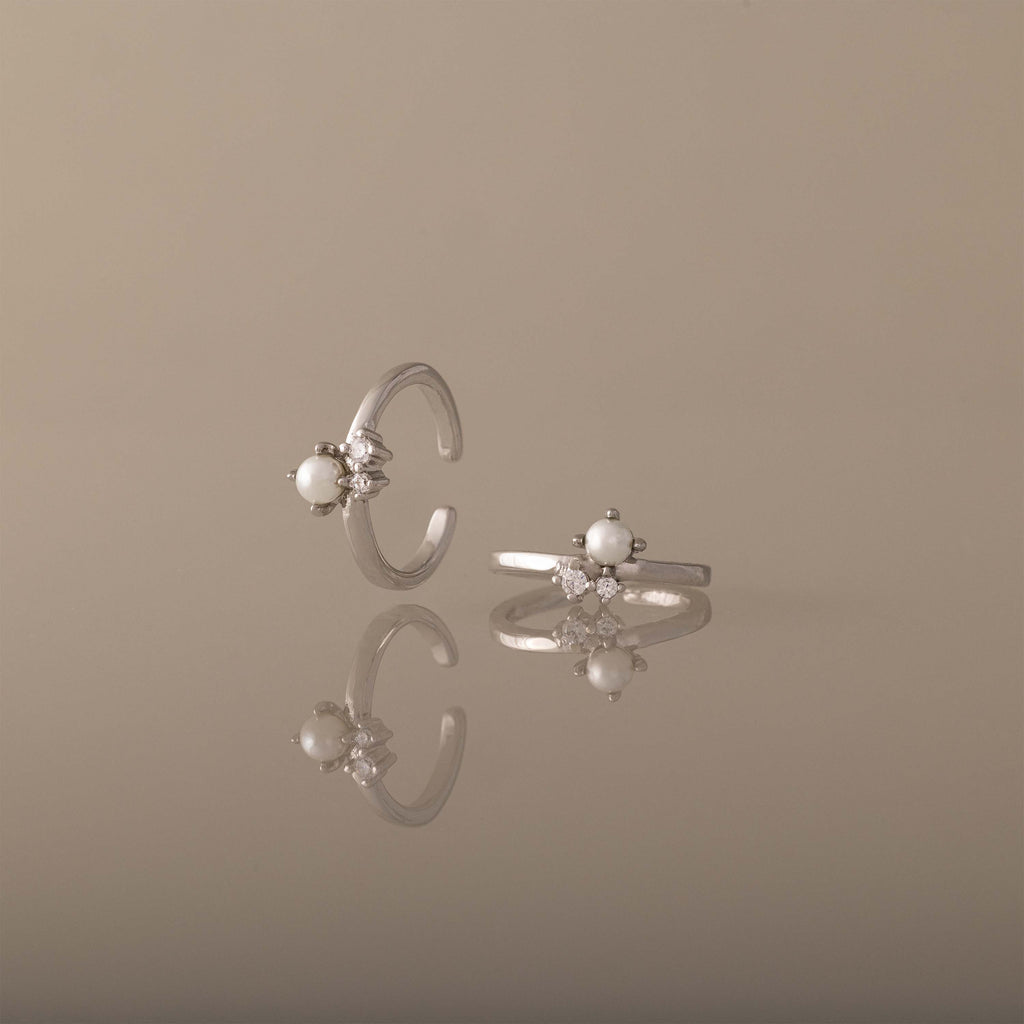 Pearl Diamond Ear Cuffs in Silver